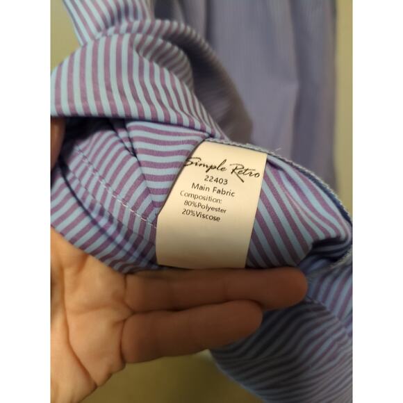 Simple Retro Indigo Embroidered Puff Sleeve Square Neck Dress Blue Purple Large - Picture 7 of 7